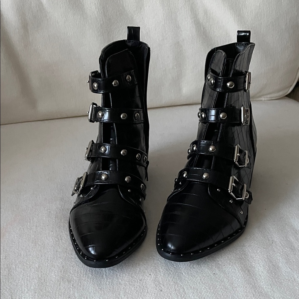 Catherine Malandrino Black Croc-Embossed Buckle Boots - Picture 2 of 6